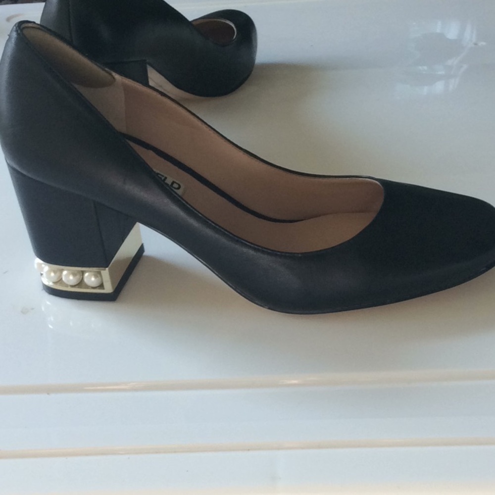 Karl Lagerfeld Black Shoes pearled heels size 7.5 - Picture 10 of 10